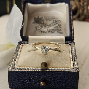 Vintage Dainty Blue Heart Topaz Ring, Size 5.5